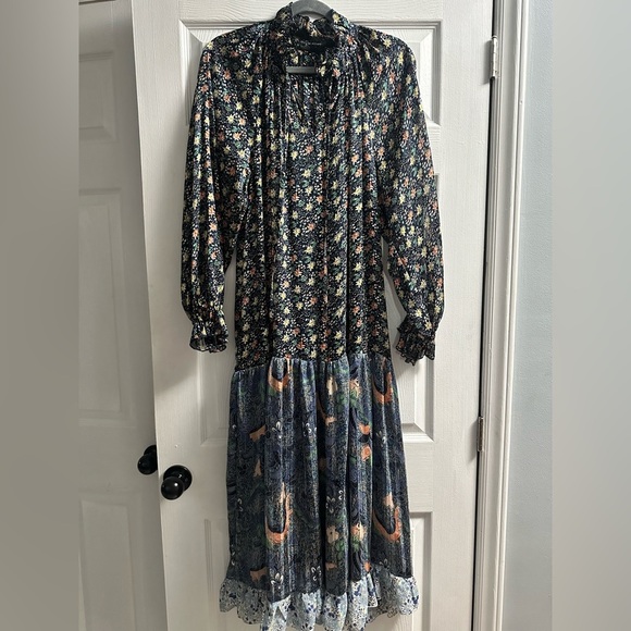 Code X Mode Maxi Dress Floral Peasant Long Sleeve Boho Tiered Chiffon Medium - Picture 2 of 8